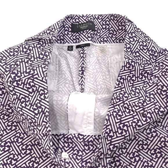 NWOT TALBOTS Petite Women's Cropped Pants Purple White Geometric Stretch - Sz 8P - Picture 5 of 8